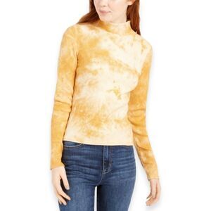 Planet Gold Yellow Tie-Dye mock collar long sleeve Top Large Junior